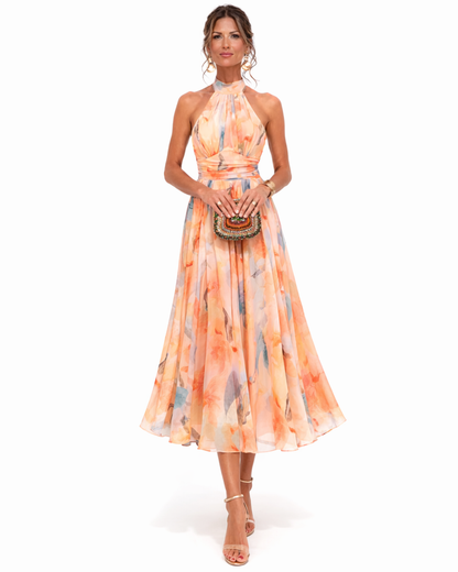 Aurora | Vestido Halter con Estampado Acuarela