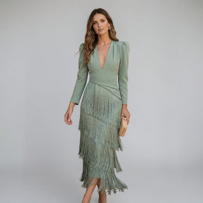 Vestido Sofía | Con Flecos Elegantes que Estilizan