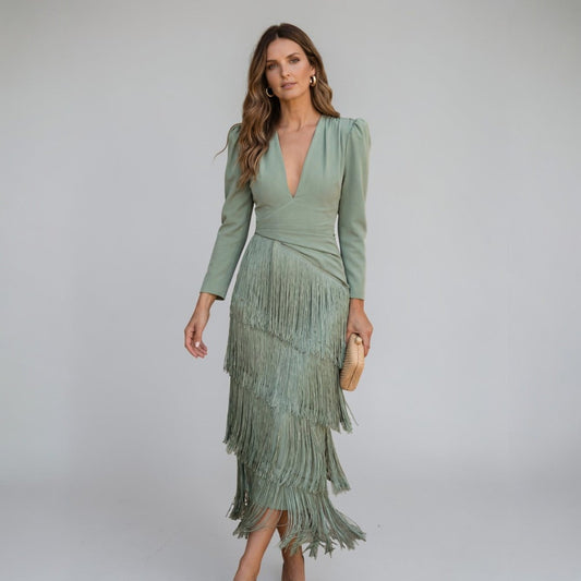 Vestido Sofía | Con Flecos Elegantes que Estilizan