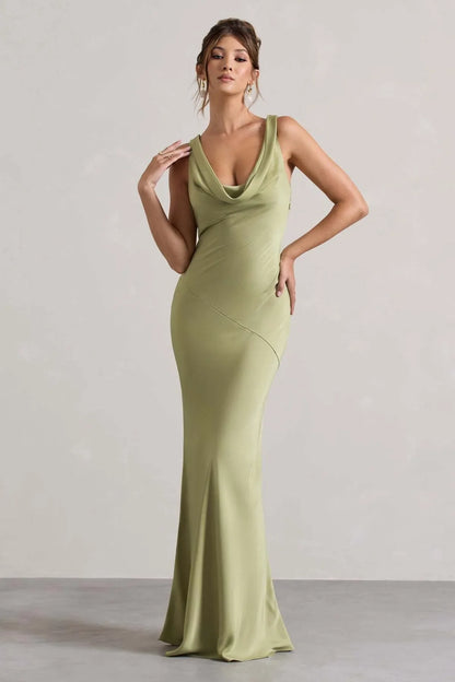 Célestine | Vestido largo verde oliva